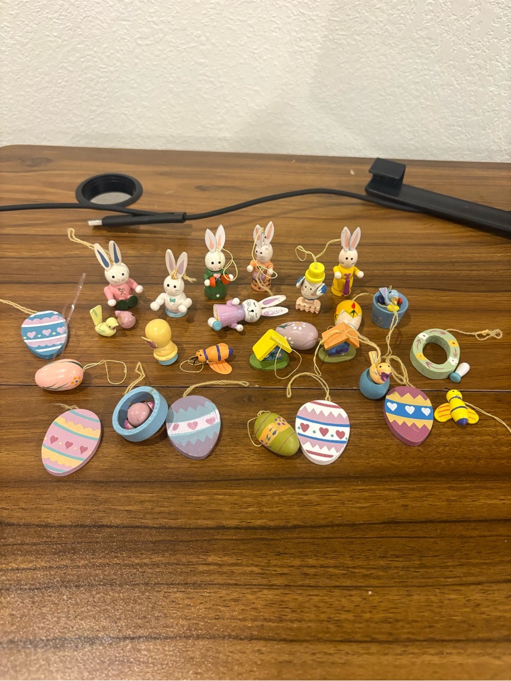 Vintage Mini Wooden Easter Ornaments Lot of 25 Bunnies Eggs Birds Spring Decor
